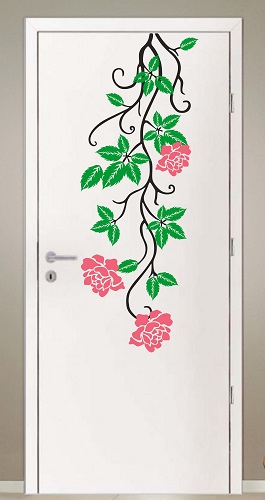 WD189-E 1bhaav Beautiful Pink Flower Green Grass Wall Sticker