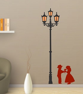 WD192-D 1bhaav Cute Couple Under Road Light Decorative Wall Sticker
