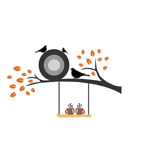 1bhaav Beautiful Tree Branch with Coffee Mug Birds Wall Sticker