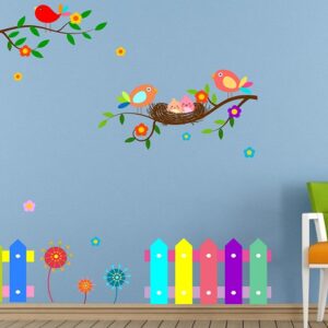 1bhaav Colorful Cartoon Design with Birds or Bird House PVC Vinyl , also known as wall decals or wall art, are decorative elements