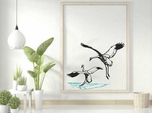 WD61-C 1bhaav Flamingo Bird in Water PVC Vinyl Multicolor Wall Sticker