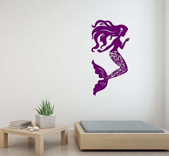 WD62-D 1bhaav Purple Mermaid Design PVC Vinyl Multicolor Wall Sticker , also known as wall decals or wall art, are decorative elements