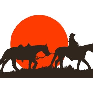 1bhaav Girl with Horse in red Sunset PVC Vinyl Multicolor Wall Sticker also known as wall decals or wall art, are decorative elements