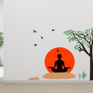 1bhaav Meditation Black Buddha Under Tree with Birds PVC Vinyl