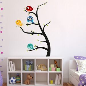 1bhaav Colorful Birds on Tree PVC Vinyl Multicolor Wall Sticker