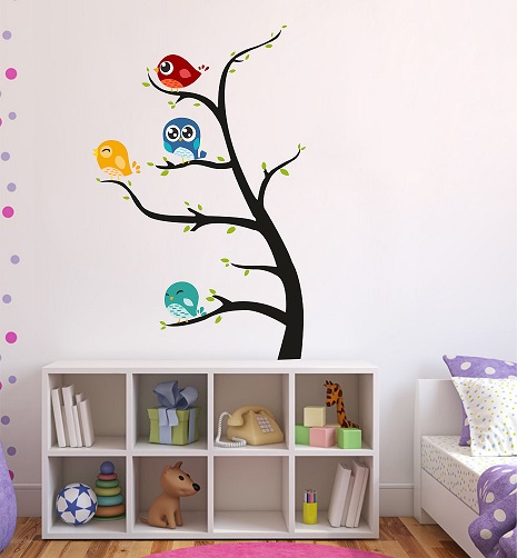 WD67-D 1bhaav Colorful Birds on Tree PVC Vinyl Multicolor Wall Sticker
