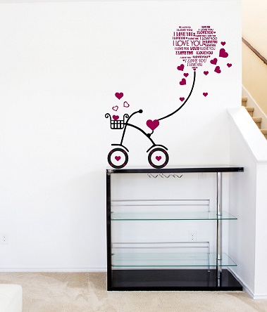 WD68-A 1bhaav Cycle with Heart i Love You Design PVC Vinyl Multicolor Wall Sticker