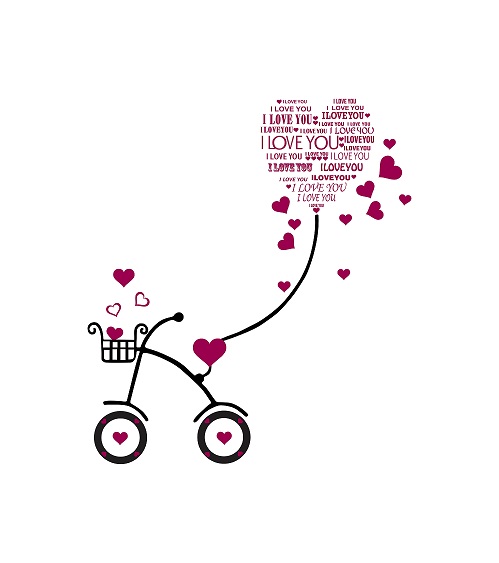 WD68 1bhaav Cycle with Heart i Love You Design PVC Vinyl Multicolor Wall Sticker
