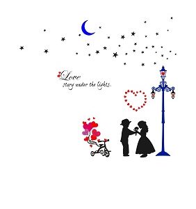 1bhaav Couple Love Heart in Street Light with Moon Stars PVC Vinyl Multicolor