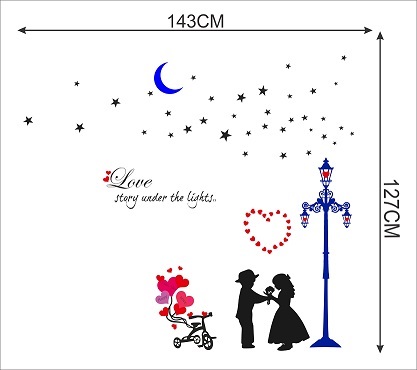 WD69-F 1bhaav Couple Love Heart in Street Light with Moon Stars PVC Vinyl Multicolor