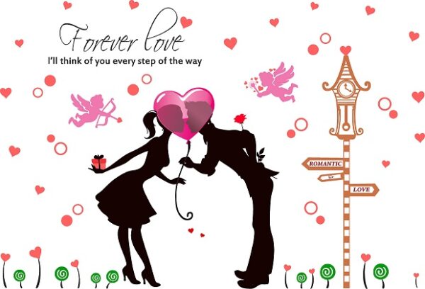 1bhaav Couple Love Heart Baloon Love Design PVC Vinyl Multicolor