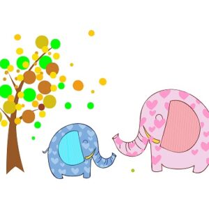1bhaav Cartoon Elephant Family Tree Colorful PVC Vinyl Multicolor