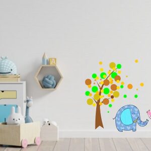 1bhaav Cartoon Elephant Family Tree Colorful PVC Vinyl Multicolor