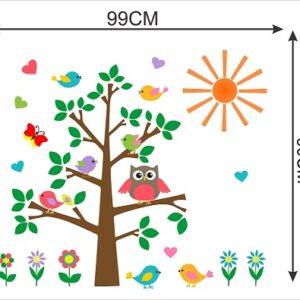 1bhaav Cartoon Tree Birds Butterfly Flowers Sun Wall Sticker