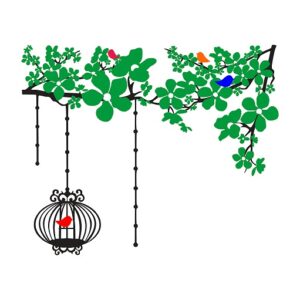 1bhaav Green Flowers Tree with cage PVC Vinyl Multicolor