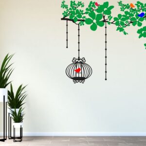 1bhaav Green Flowers Tree with cage PVC Vinyl Multicolor