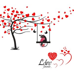 1bhaav Heart Shape Tree with cat Love Forever Wall Sticker