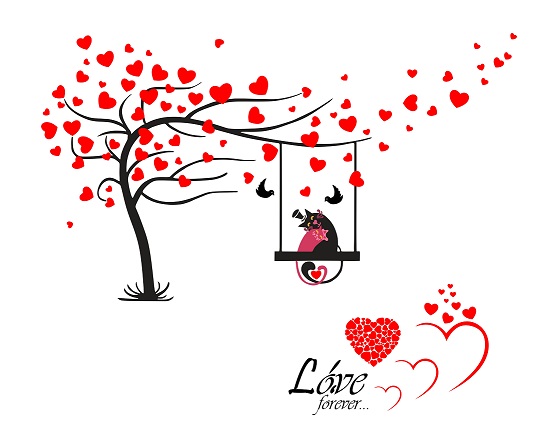 WD77 1bhaav Heart Shape Tree with cat Love Forever Wall Sticker