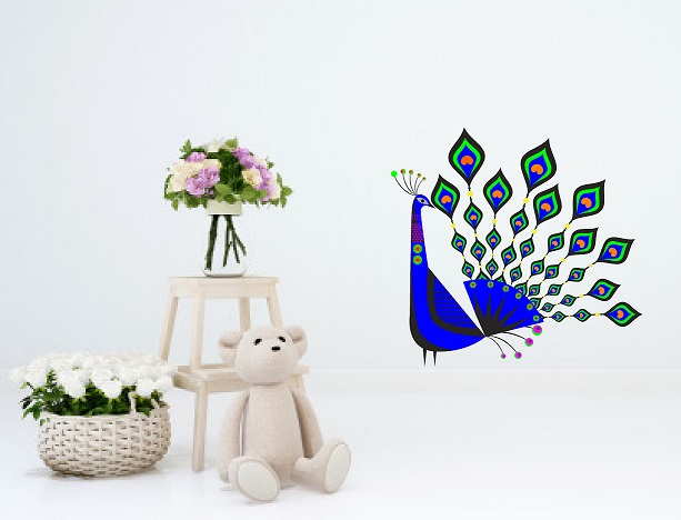 WD79-D 1bhaav Colorful Peacock Blue Design Beautiful PVC Vinyl Multicolor