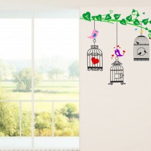 1bhaav Tree Leaves with Cages Birds PVC Vinyl Multicolor Decorative Wall Sticker
