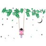 1bhaav Girl Playing Under Tree Green Leaves Star Moon Wall Sticker