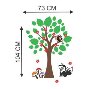 1bhaav Beautiful Tree with squral and Fox Flower Wall Sticker