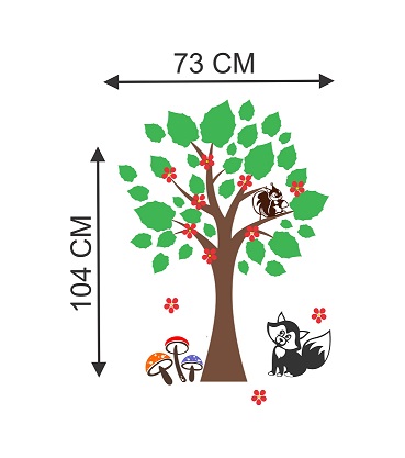 WD91-F 1bhaav Beautiful Tree with squral and Fox Flower Wall Sticker