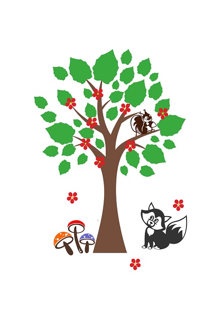 WD91 1bhaav Beautiful Tree with squral and Fox Flower Wall Sticker