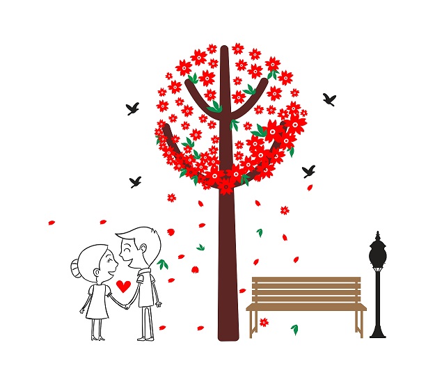 WD93 1bhaav Beautiful Flower Tree with Birds Couple Love PVC Vinyl Multicolor