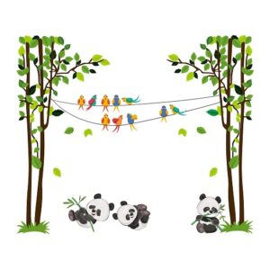 1bhaav Playing Pandas Birds Sitting on Tree Wall Sticker