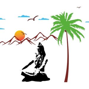 1bhaav Maditating Shiva on Kailash Mountain Sun Birds Tree PVC Vinyl Multicolor also known as wall decals or wall art